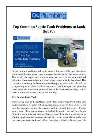 Top Common Septic Tank Problems to Look Out For