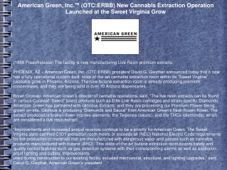 American Green, Inc.™ (OTC:ERBB) New Cannabis Extraction Operation Launched at t