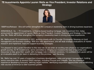 7E Investments Appoints Lauren Wells as Vice President, Investor Relations and S