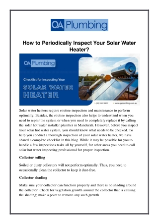 How to Periodically Inspect Your Solar Water Heater?