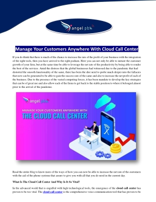 Manage Your Customers Anywhere with Cloud Call Center