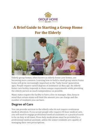 A Brief Guide to Starting a Group Home For the Elderly