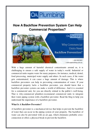 How A Backflow Prevention System Can Help Commercial Properties?