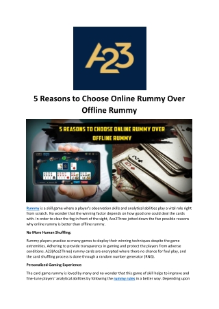 5 Reasons to Choose Online Rummy Over Offline Rummy