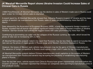 JK Marshall Mercantile Report shows Ukraine Invasion Could Increase Sales of Chi