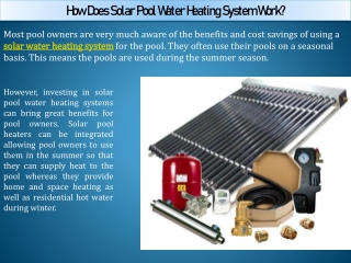 Solar Pool Water Heating System Work - Solar Tubs