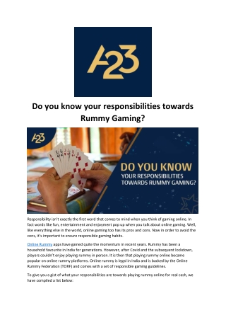 Do you know your responsibilities towards Rummy Gaming