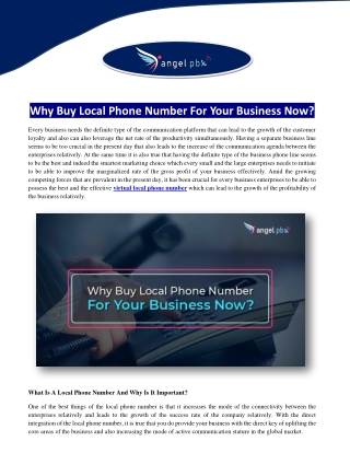 Why Buy Local Phone Number For Your Business Now