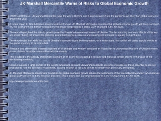 JK Marshall Mercantile Warns of Risks to Global Economic Growth