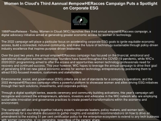 Women In Cloud’s Third Annual #empowHERacces Campaign Puts a Spotlight on Corpor