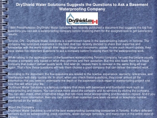 DryShield Water Solutions Suggests the Questions to Ask a Basement Waterproofing