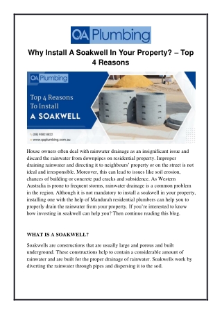 Why Install a Soakwell in Your Property? – Top 4 Reasons