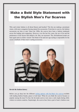 Make A Bold Style Statement With The Stylish Men's Fur Scarves