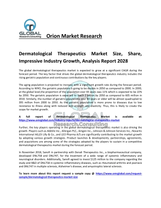 Dermatological Therapeutics Market Analysis and Forecast 2022-2028