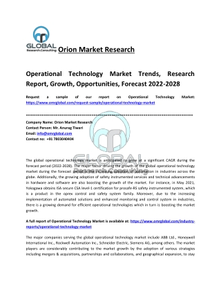 Operational Technology Market Growth, Share, Trends and Forecast 2022-2028
