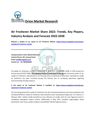 Air Freshener Market Size, Share, Industry Growth, Analysis Report 2022-2028