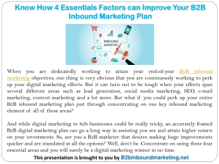 Know How 4 Essentials Factors can Improve Your B2B Inbound Marketing Plan