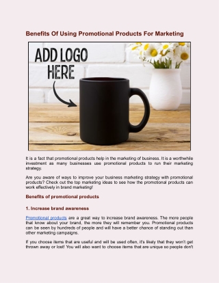 Benefits Of Using Promotional Products For Marketing