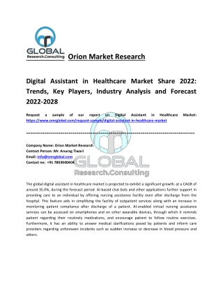 Digital Assistant in Healthcare Market Growth, Analysis Report and Forecast 2022