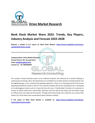 Bank Kiosk Market Size, Share, Impressive Industry Growth, Analysis Report 2028