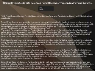 Samuel Freshfields Life Sciences Fund Receives Three Industry Fund Awards