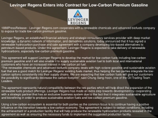 Levinger Regens Enters into Contract for Low-Carbon Premium Gasoline