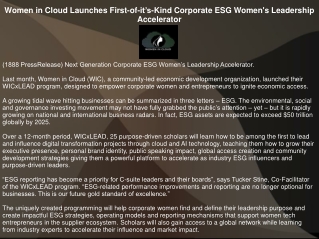 Women in Cloud Launches First-of-it’s-Kind Corporate ESG Women's Leadership Acce
