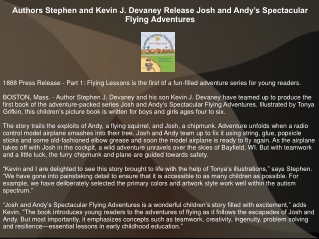 Authors Stephen and Kevin J. Devaney Release Josh and Andy’s Spectacular Flying