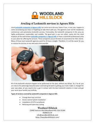 Availing of Locksmith services in Agoura Hills