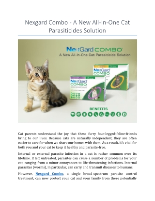 Nexgard Combo - A New All-In-One Cat Parasiticide Solution