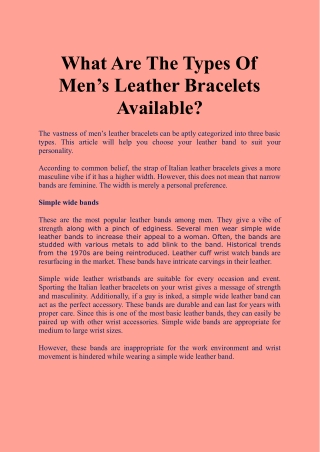 What Are The Types Of Mens Leather Bracelets Available