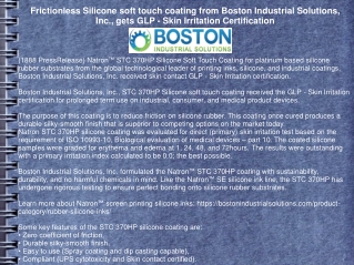 Frictionless Silicone soft touch coating from Boston Industrial Solutions, Inc.,