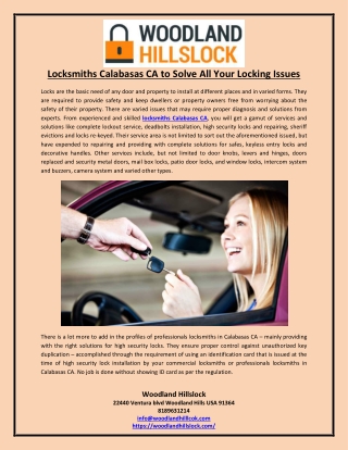 Locksmiths Calabasas CA to Solve All Your Locking Issues