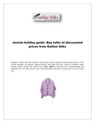 Jewish holiday guide- Buy tallis at discounted prices from Galilee Silks
