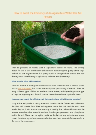 Boost the Efficiency of An Agriculture With Filter Aid Powder