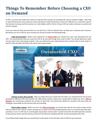Things To Remember Before Choosing a CXO on Demand