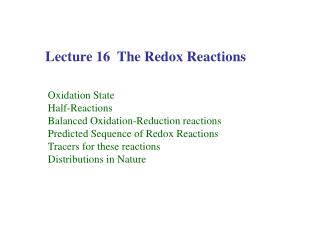 Lecture 16 The Redox Reactions