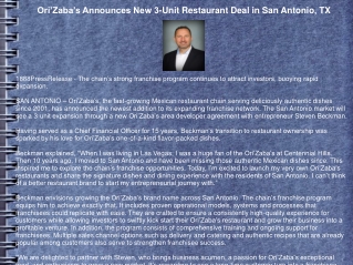 Ori’Zaba’s Announces New 3-Unit Restaurant Deal in San Antonio, TX