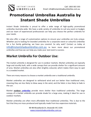 Promotional Umbrellas Australia by Instant Shade Umbrellas