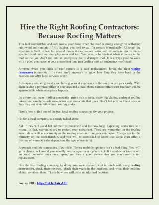 Hire the Right Roofing Contractors: Because Roofing Matters