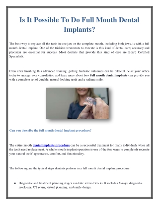 Is It Possible To Do Full Mouth Dental Implants?