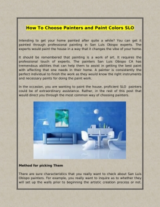 How To Choose Painters and Paint Colors SLO