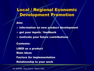 Local / Regional Economic Development Promotion