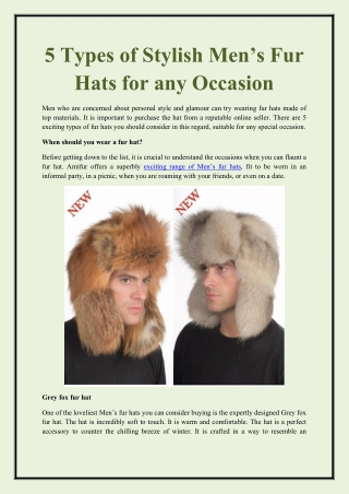 5 Types of Stylish Men’s Fur Hats for any Occasion