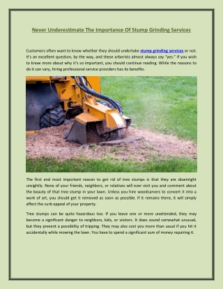 Never Underestimate The Importance Of Stump Grinding Services