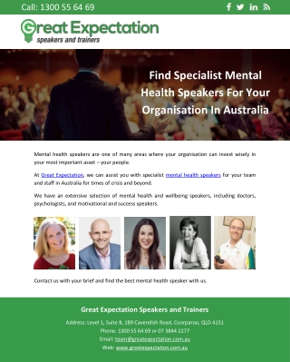 Find Specialist Mental Health Speakers For Your Organisation In Australia