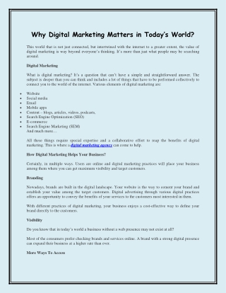 Why Digital Marketing Matters in Today