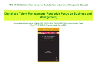 READ [EBOOK] Digitalised Talent Management (Routledge Focus on Business and Management) (Ebook pdf)