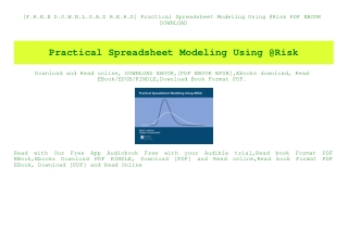 [F.R.E.E D.O.W.N.L.O.A.D R.E.A.D] Practical Spreadsheet Modeling Using @Risk PDF EBOOK DOWNLOAD
