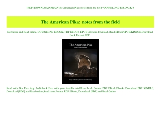 [PDF] DOWNLOAD READ The American Pika notes from the field ^DOWNLOAD E.B.O.O.K.#